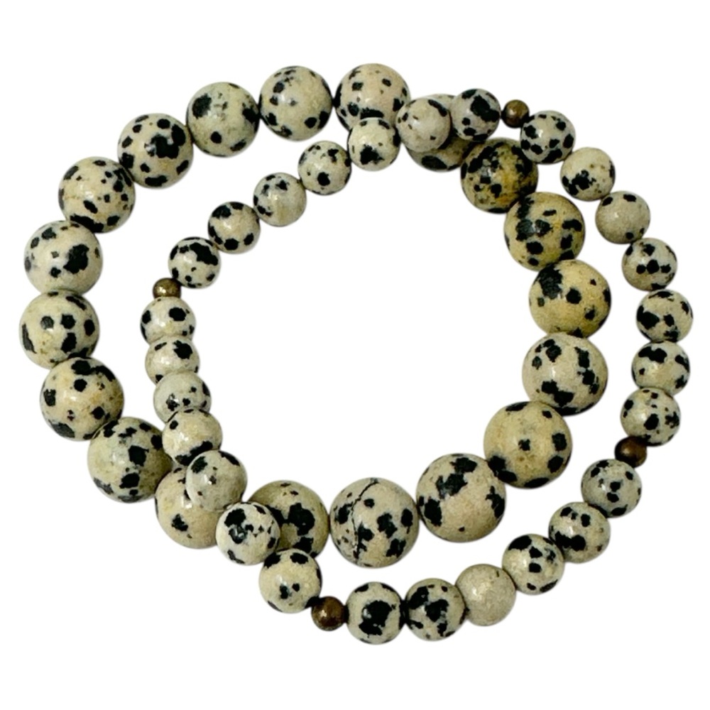 Dalmatian Jasper Stone Bead Set of 2 Stretch Bracelets